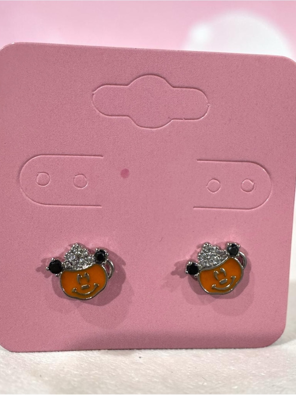 Mickey Pumpkin Face Stud Earrings - Orange